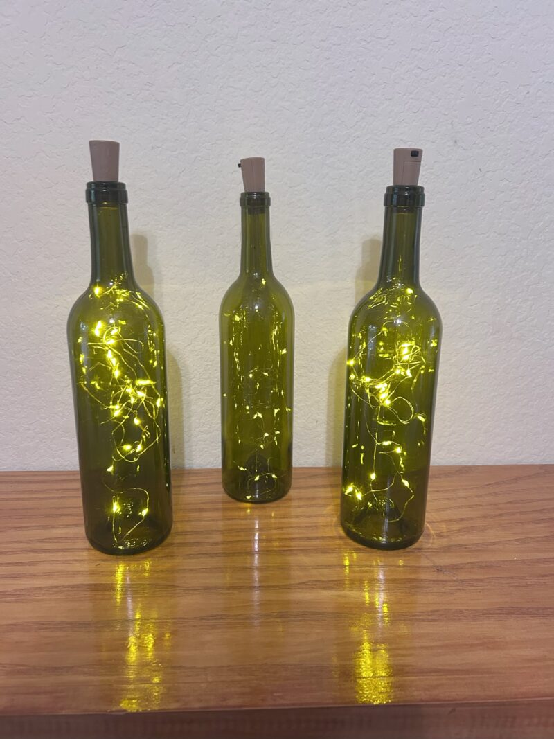 Green Wine Glass Bottles w/Fairy Lights